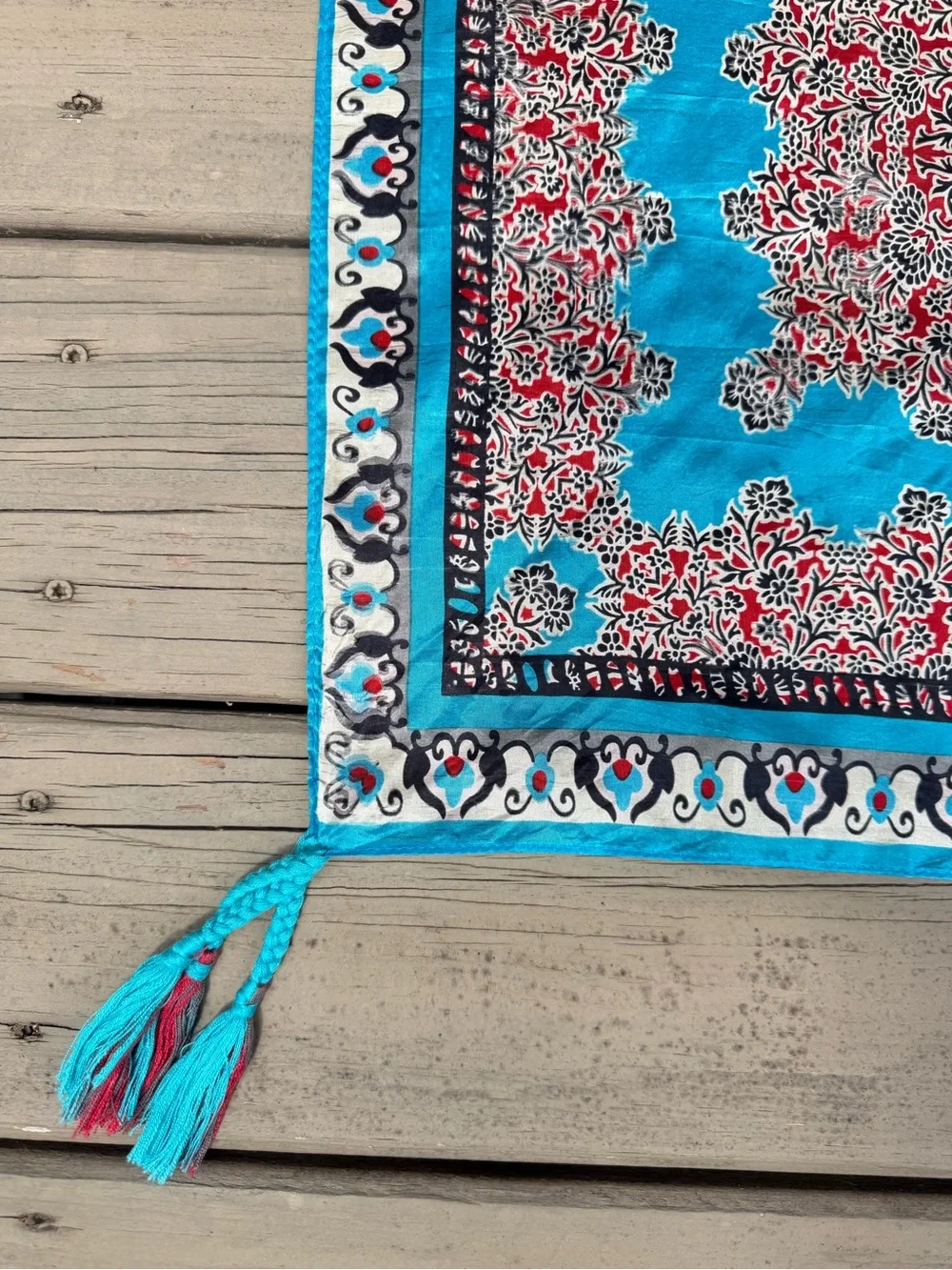 Johnny Was Square Tassel Silk Scarf